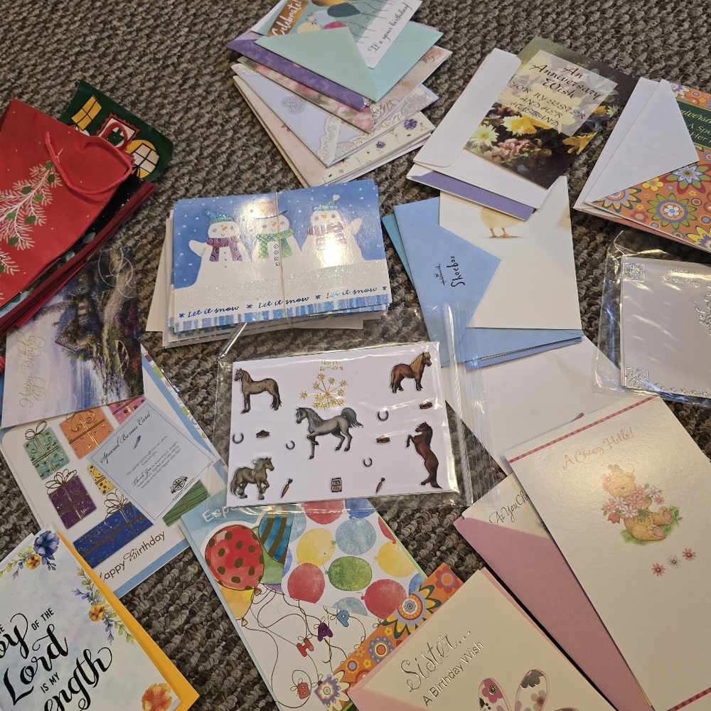 Assorted Greeting Cards Collection Well Over 60 Plus Cards And New Gift Bags Etc